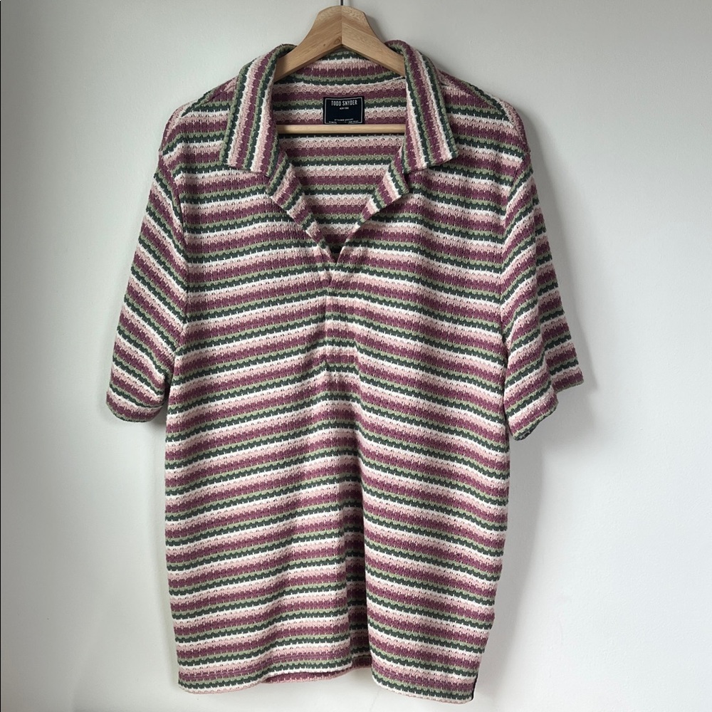 Todd Snyder Short-Sleeve Striped Knit Polo in Pink, Green & White
